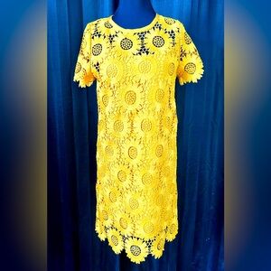 Ann Taylor LOFT Yellow Crochet Sunflower Shift Dress, Size 0